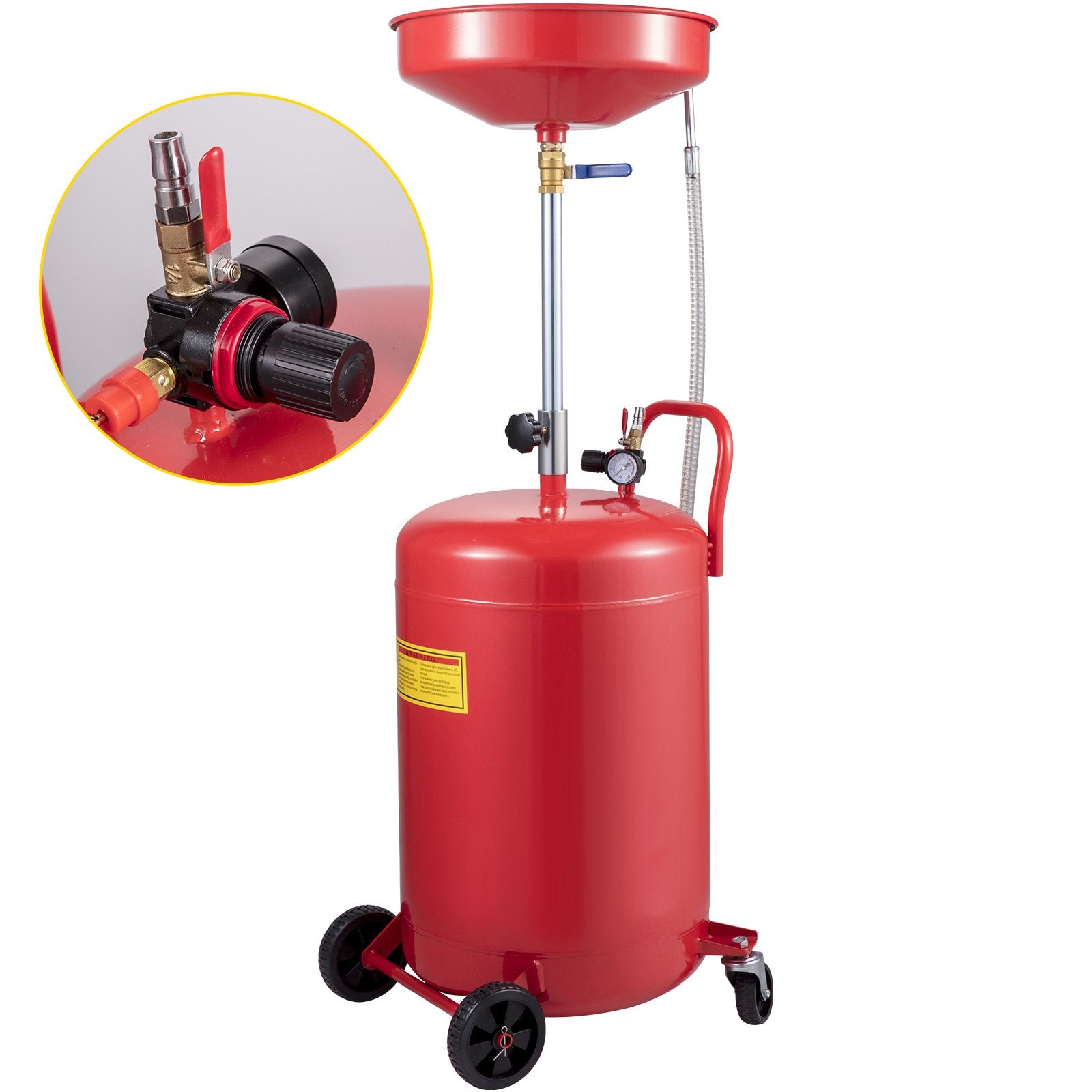 VEVOR Waste Oil Drain Tank 80 L Portable Oil Drain Air Operated Drainer Oil Change, Oil Drain Container, Fluid Fuel Transfer Drainage Adjustable Funnel Height, with Pressure Regulating Valve
