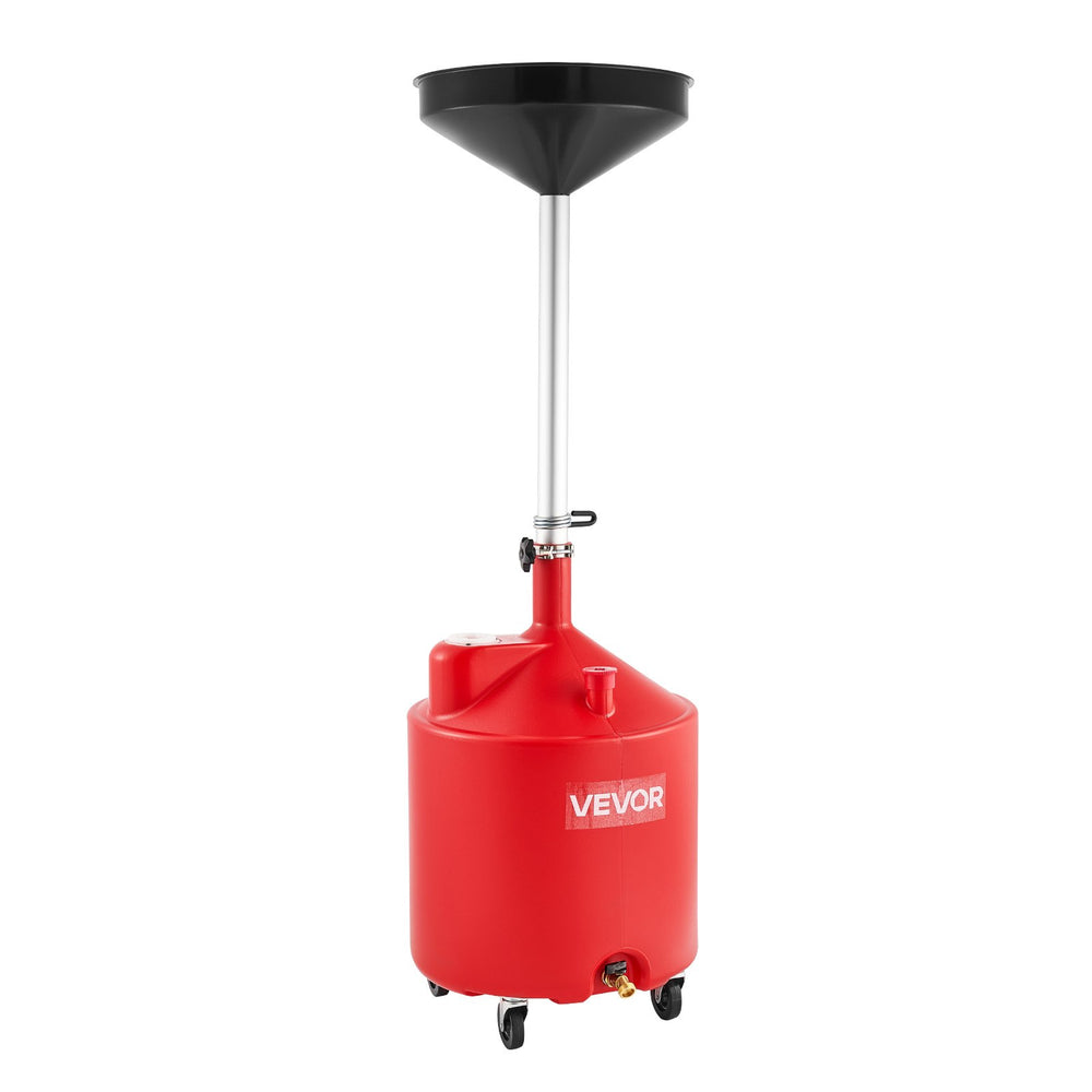 VEVOR 68L Waste Oil Drain Tank, Industrial Fluid Drain Tank with Adjustable Funnel Height, Portable Oil Drainer with Wheels, Fluid Fuel Transfer Drainage for Auto Repair Shops, Garages, Red