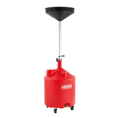 VEVOR 68L Waste Oil Drain Tank, Industrial Fluid Drain Tank with Adjustable Funnel Height, Portable Oil Drainer with Wheels, Fluid Fuel Transfer Drainage for Auto Repair Shops, Garages, Red