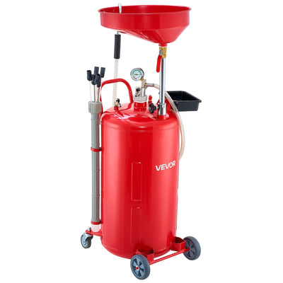 VEVOR 79.5L Waste Oil Drain Tank, Air Operated Portable Oil Drainer with Adjustable Funnel Height, Industrial Fluid Drain Tank with Wheels, Fluid Fuel Transfer Drainage for Auto Repair Shops, Red