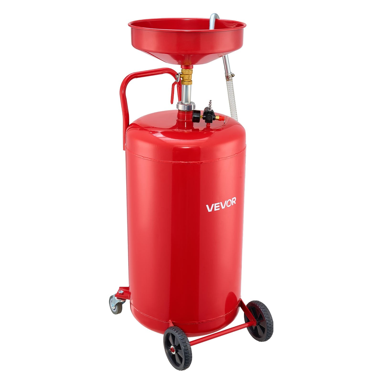 VEVOR 95L Waste Oil Drain Tank, Air Operated Portable Oil Drainer with Adjustable Funnel Height, Industrial Fluid Drain Tank with Wheels, Fluid Fuel Transfer Drainage for Auto Repair Shops, Red