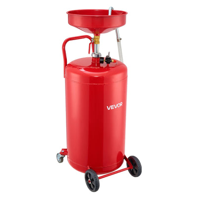 VEVOR 95L Waste Oil Drain Tank, Air Operated Portable Oil Drainer with Adjustable Funnel Height, Industrial Fluid Drain Tank with Wheels, Fluid Fuel Transfer Drainage for Auto Repair Shops, Red