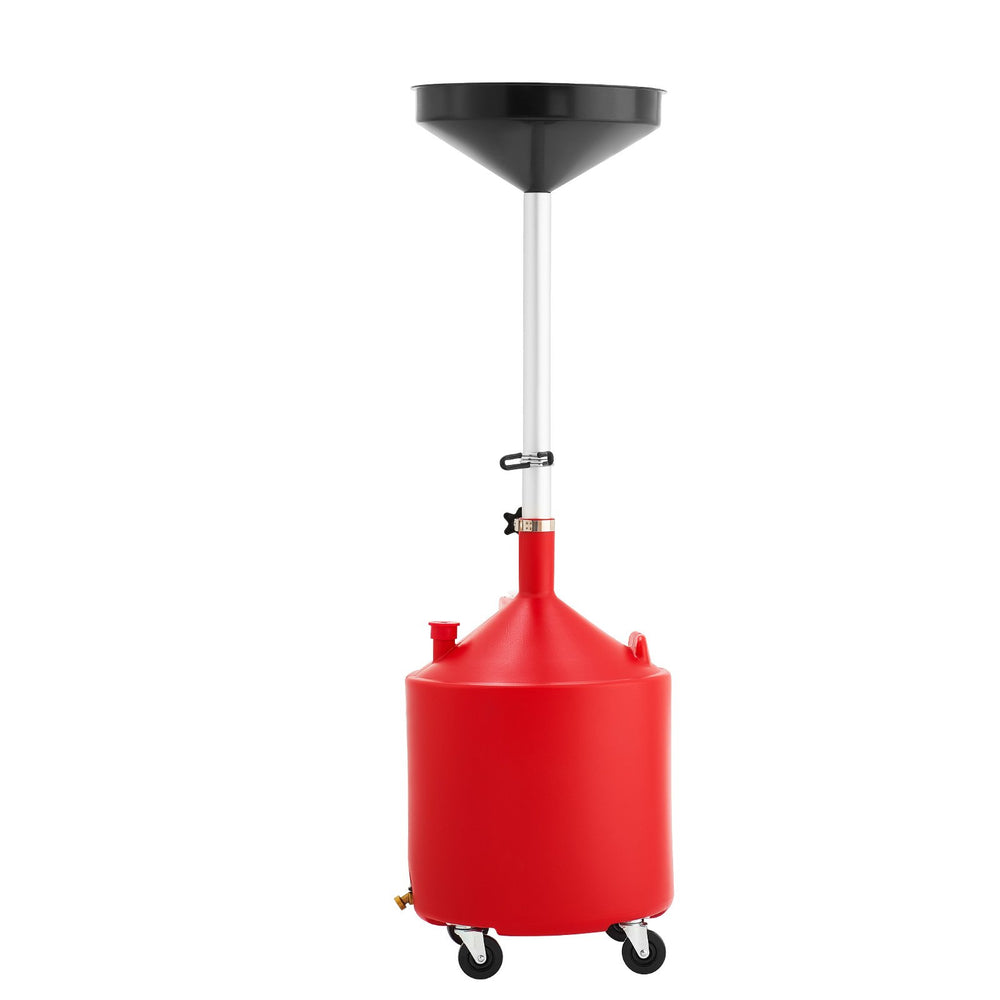 VEVOR 68L Waste Oil Drain Tank, Industrial Fluid Drain Tank with Adjustable Funnel Height, Portable Oil Drainer with Wheels, Fluid Fuel Transfer Drainage for Auto Repair Shops, Garages, Red