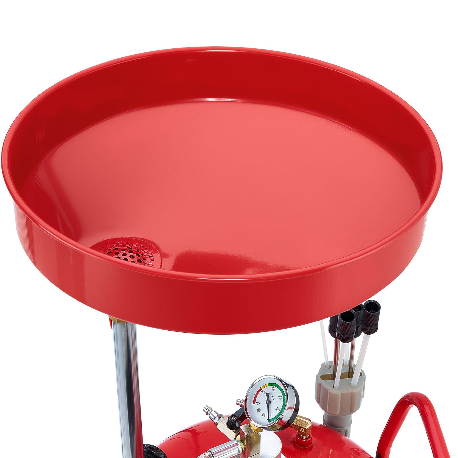 VEVOR 79.5L Waste Oil Drain Tank, Air Operated Portable Oil Drainer with Adjustable Funnel Height, Industrial Fluid Drain Tank with Wheels, Fluid Fuel Transfer Drainage for Auto Repair Shops, Red