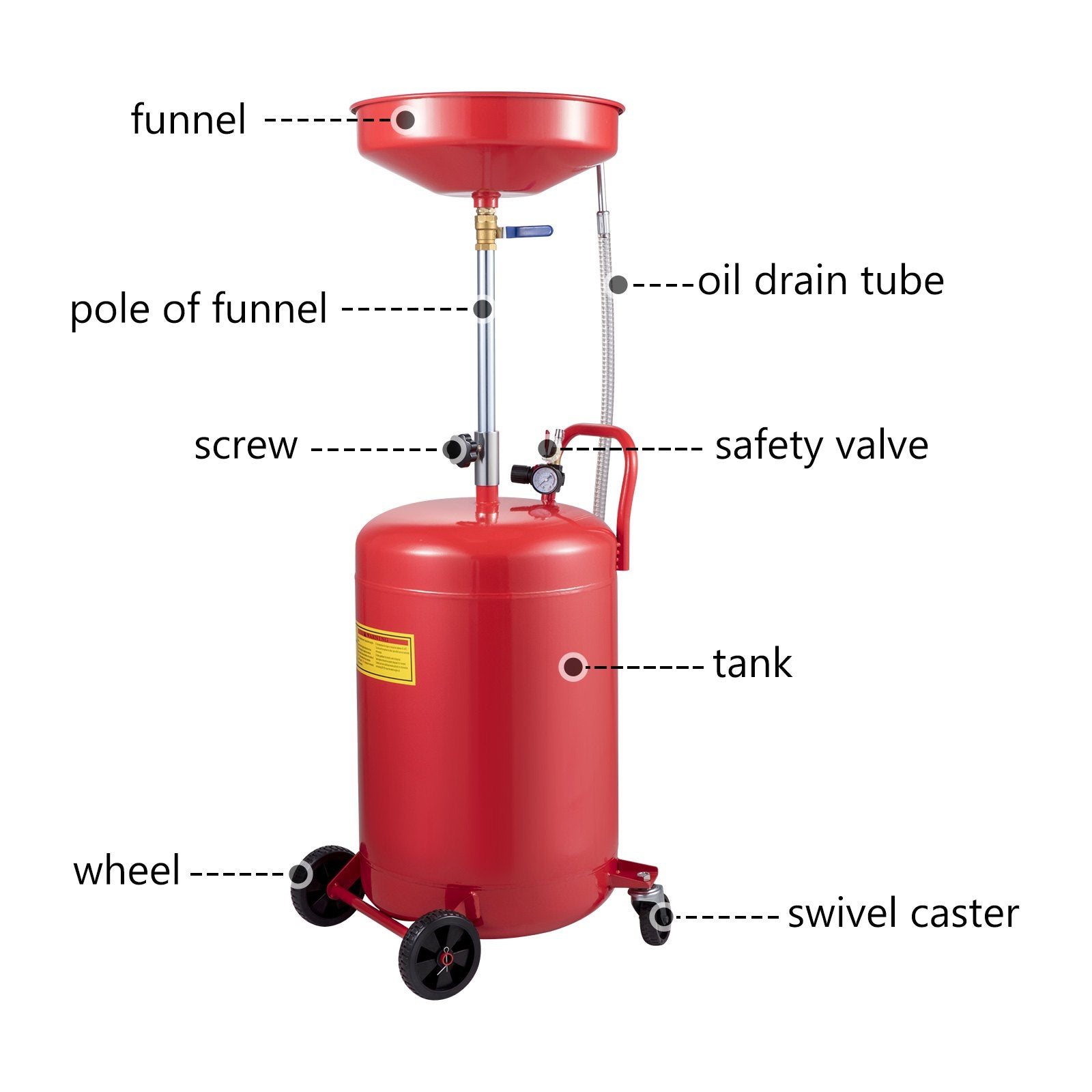 VEVOR Waste Oil Drain Tank 80 L Portable Oil Drain Air Operated Drainer Oil Change, Oil Drain Container, Fluid Fuel Transfer Drainage Adjustable Funnel Height, with Pressure Regulating Valve