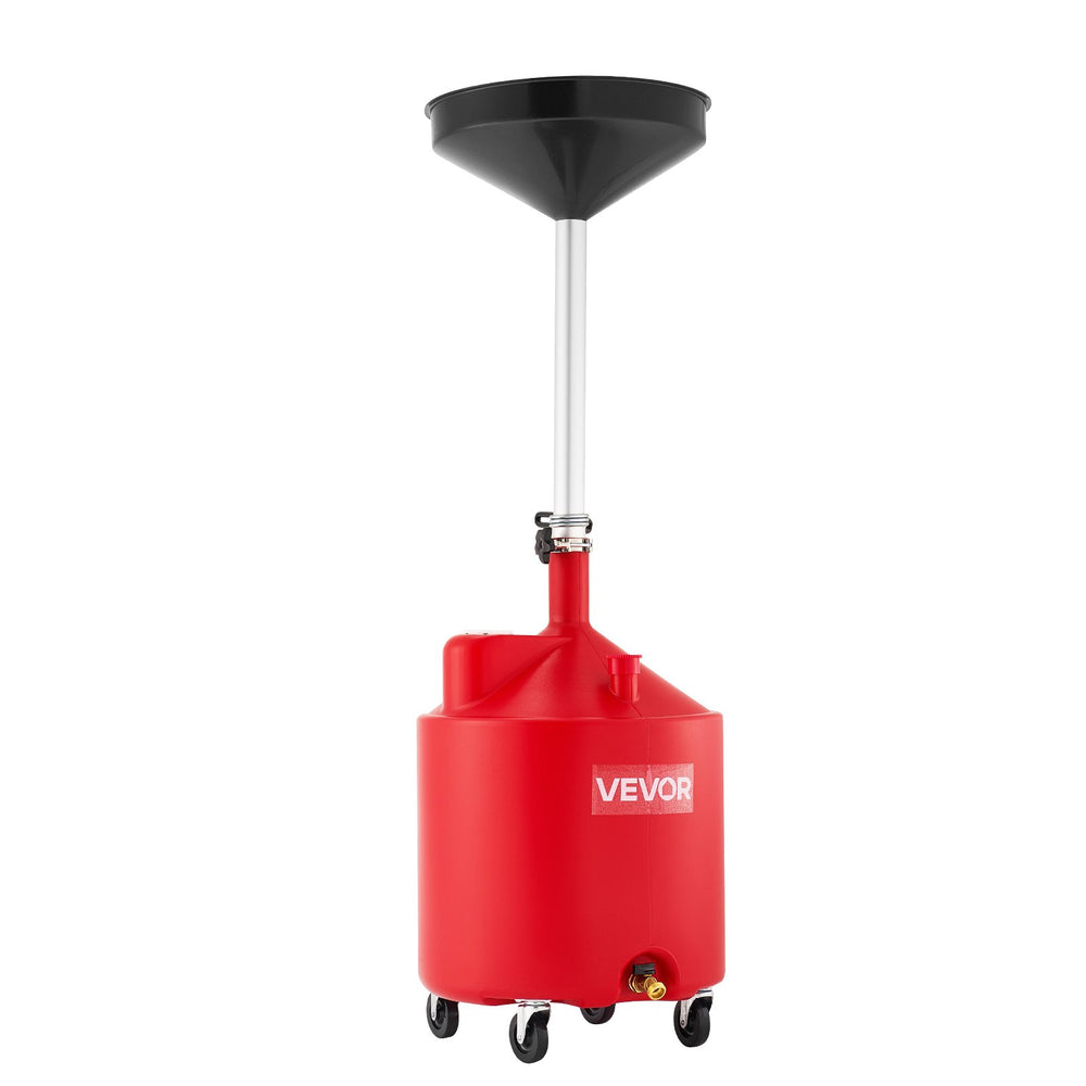 VEVOR 68L Waste Oil Drain Tank, Industrial Fluid Drain Tank with Adjustable Funnel Height, Portable Oil Drainer with Wheels, Fluid Fuel Transfer Drainage for Auto Repair Shops, Garages, Red