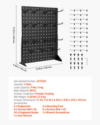 VEVOR Pegboard Display Stand, 43 x 33 cm Tabletop Pegboard Display Stand with 30 Hooks, Thickened Cold-Rolled Steel Peg Board Panel for Grocery, Retail Store and Jewelry Shop, Black (2 PCS)