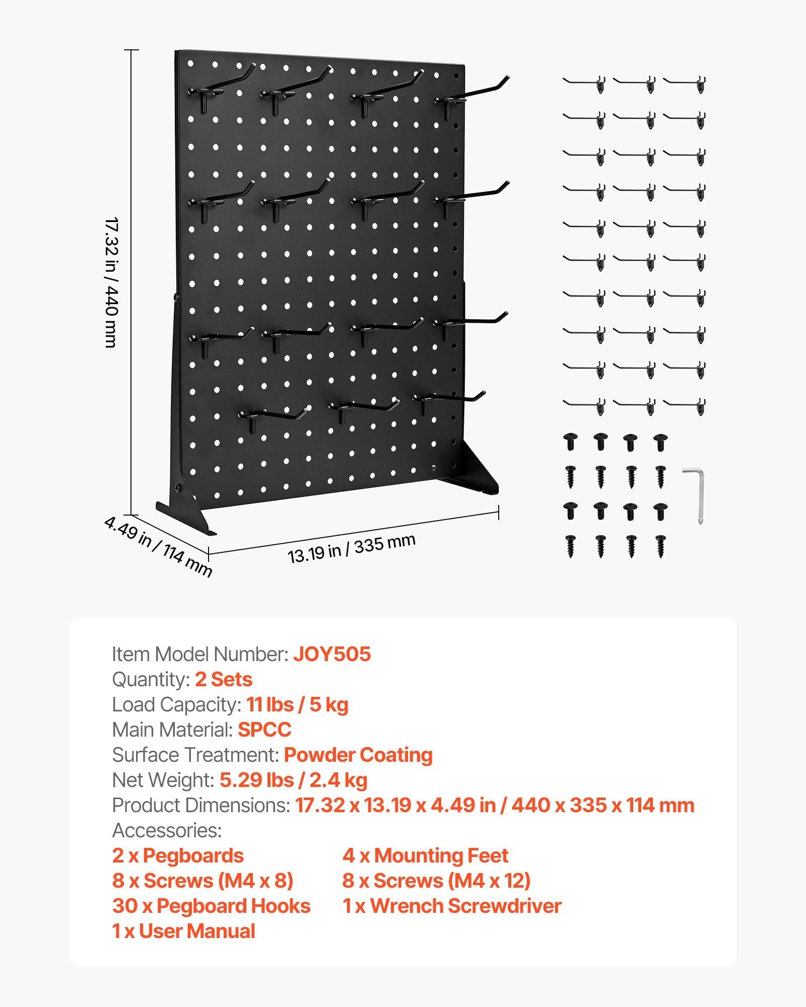 VEVOR Pegboard Display Stand, 43 x 33 cm Tabletop Pegboard Display Stand with 30 Hooks, Thickened Cold-Rolled Steel Peg Board Panel for Grocery, Retail Store and Jewelry Shop, Black (2 PCS)