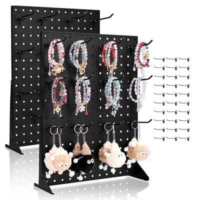 VEVOR Pegboard Display Stand, 43 x 33 cm Tabletop Pegboard Display Stand with 30 Hooks, Thickened Cold-Rolled Steel Peg Board Panel for Grocery, Retail Store and Jewelry Shop, Black (2 PCS)