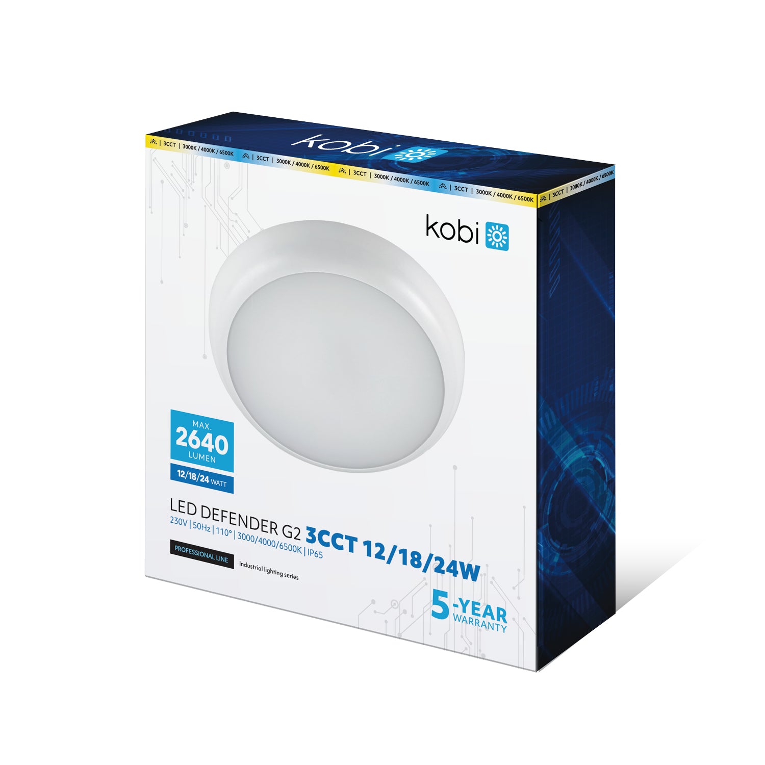 Ceiling lamp LED DEFENDER G2 12-18-24W 3CCT IP65 Kobi Pro