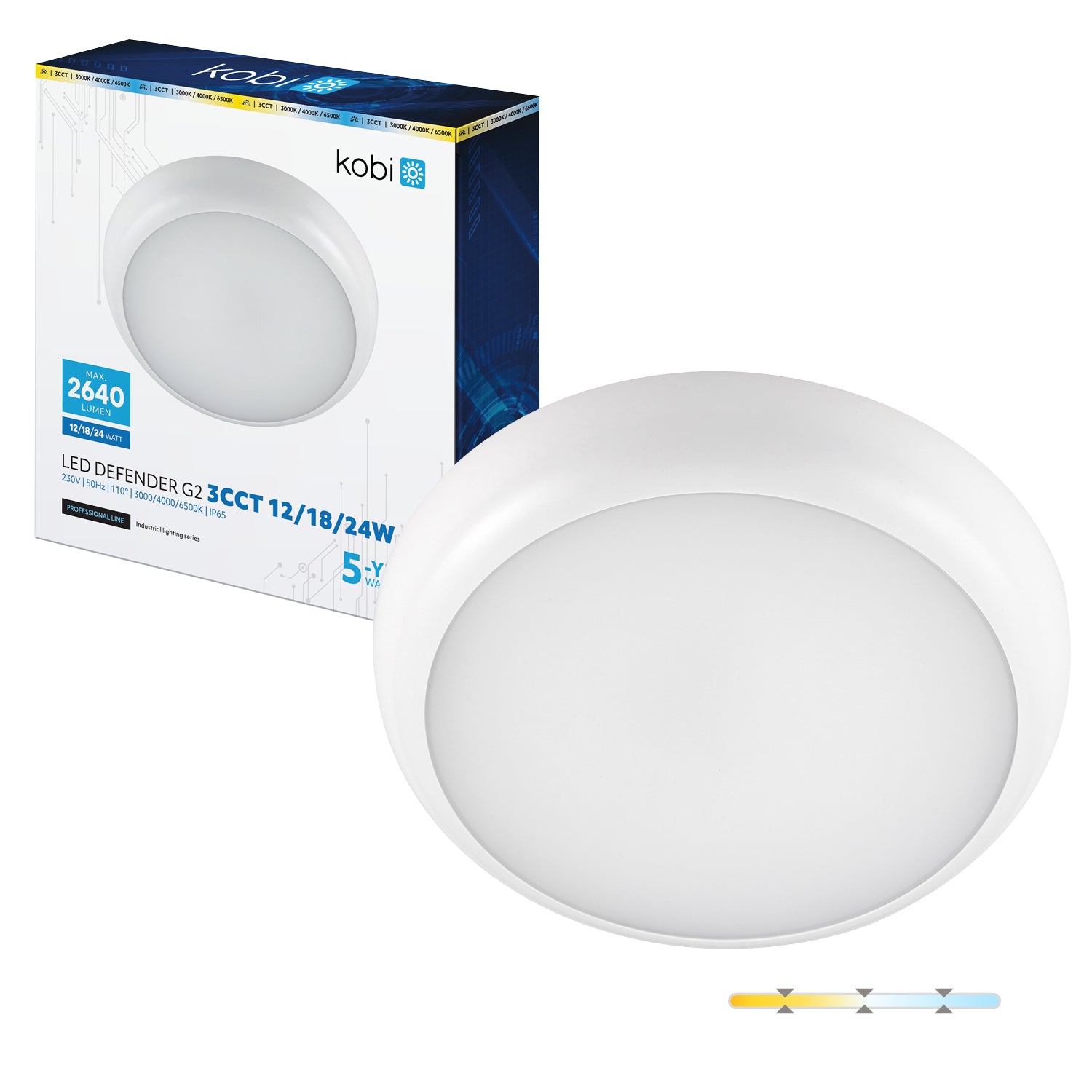 Ceiling lamp LED DEFENDER G2 12-18-24W 3CCT IP65 Kobi Pro
