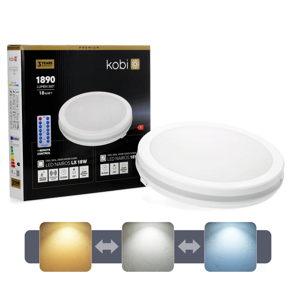 Ceiling lamp LED NAIROS 18W CCT IP65 white Kobi Premium