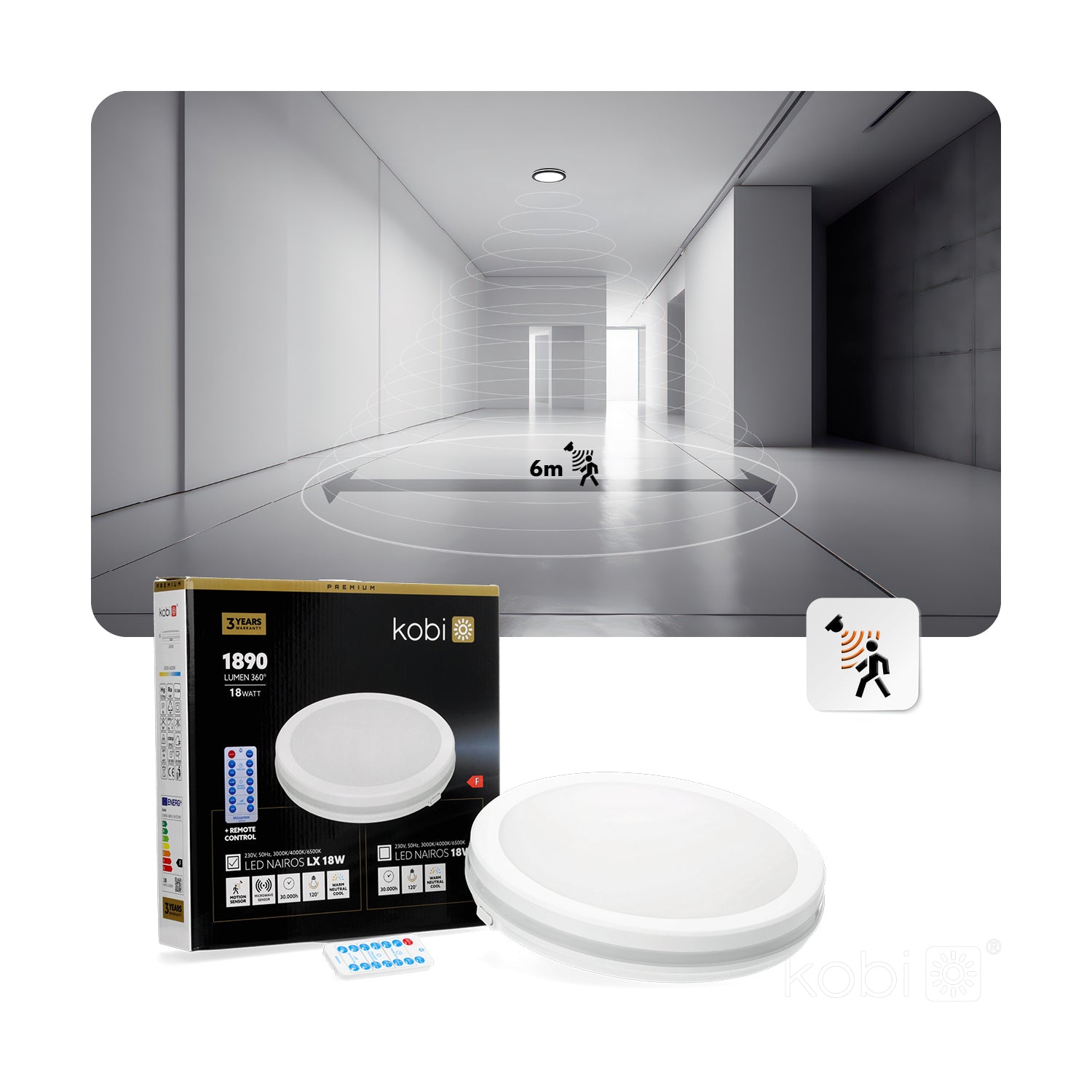 Ceiling lamp LED NAIROS 18W CCT LX IP65 white Kobi Premium