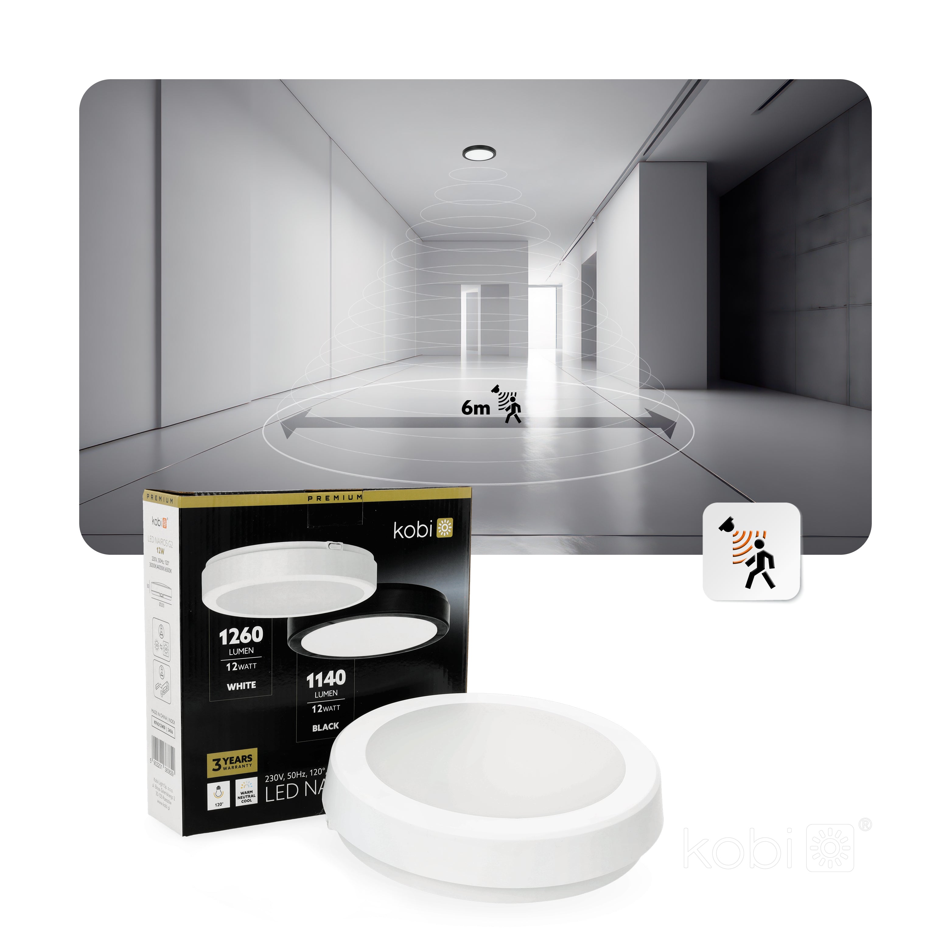 Ceiling lamp LED NAIROS G2 12W 3CCT IP65 white Kobi Premium