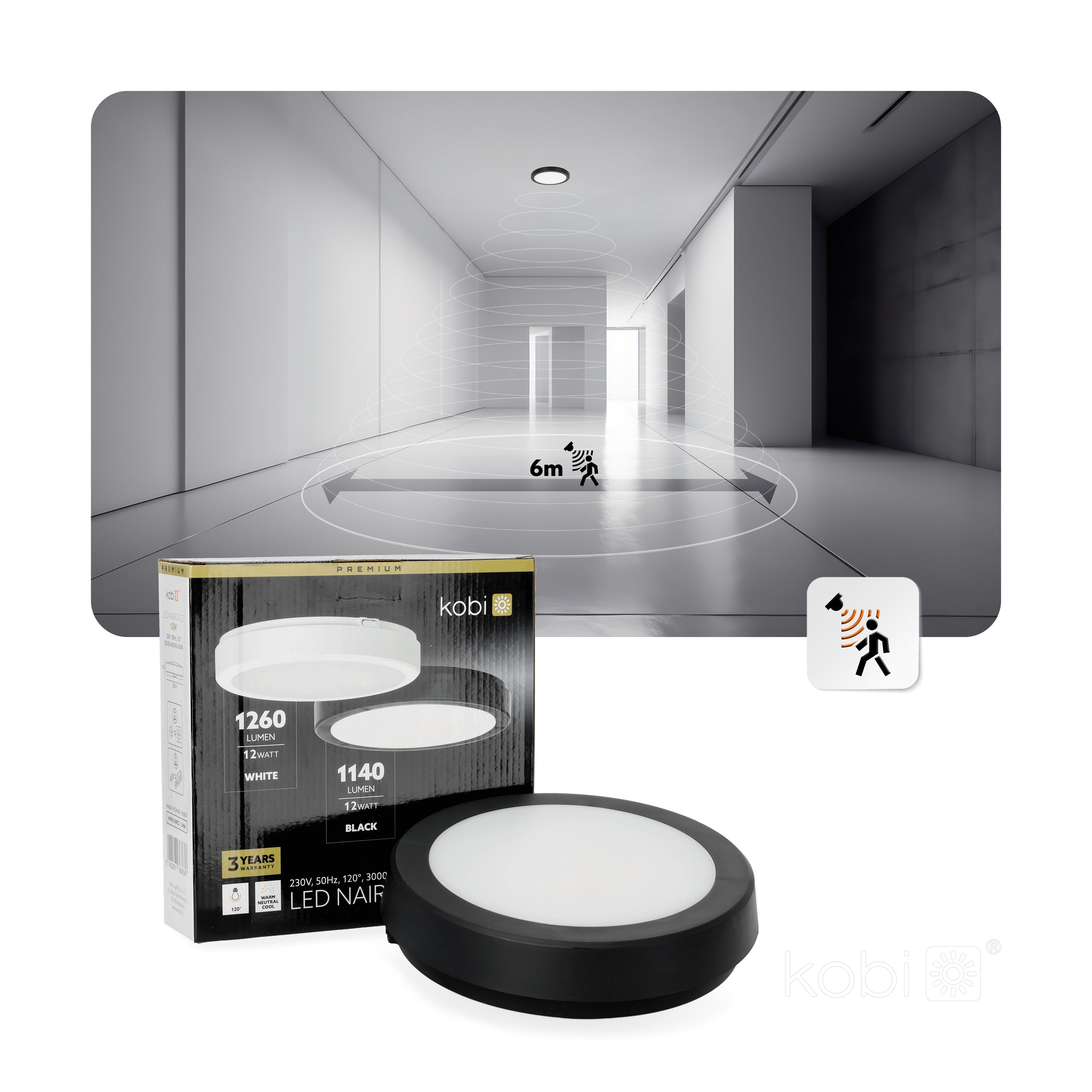 Ceiling lamp LED NAIROS G2 12W 3CCT IP65 black Kobi Premium