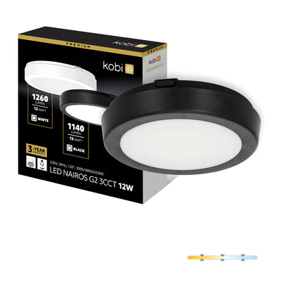 Ceiling lamp LED NAIROS G2 12W 3CCT IP65 black Kobi Premium