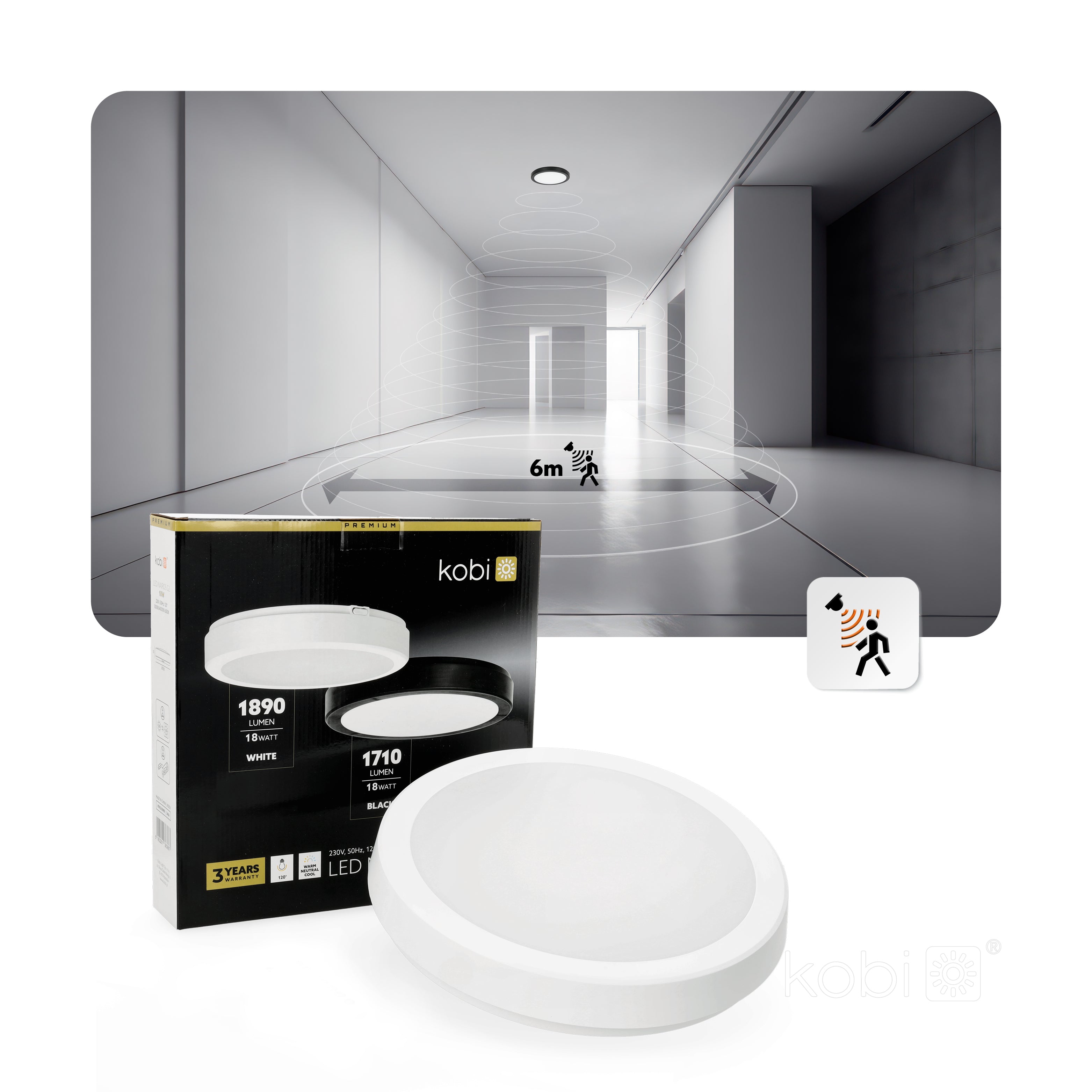Ceiling lamp LED NAIROS G2 18W 3CCT IP65 white Kobi Premium
