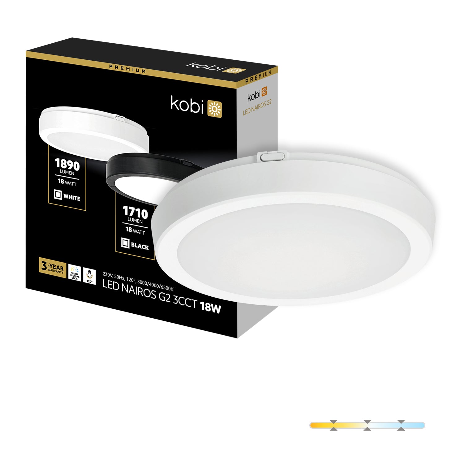 Ceiling lamp LED NAIROS G2 18W 3CCT IP65 white Kobi Premium