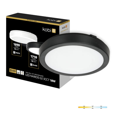 Ceiling lamp LED NAIROS G2 18W 3CCT IP65 black Kobi Premium