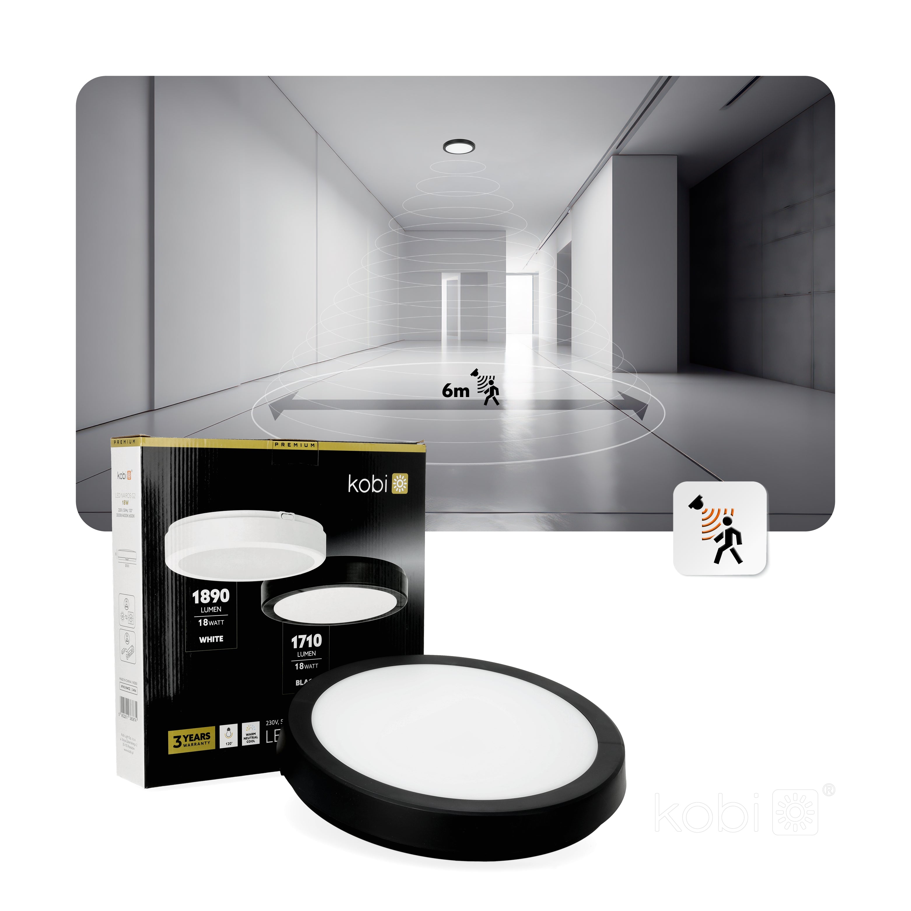 Ceiling lamp LED NAIROS G2 18W 3CCT IP65 black Kobi Premium