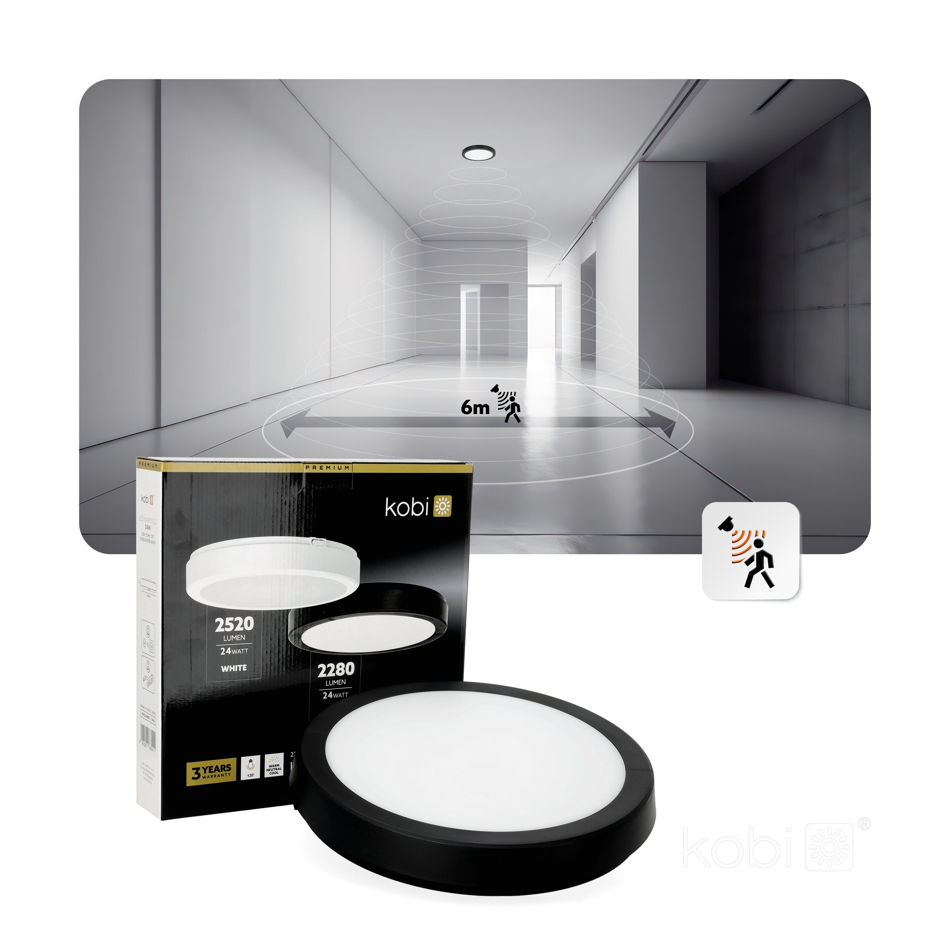 Ceiling lamp LED NAIROS G2 24W 3CCT IP65 black Kobi Premium