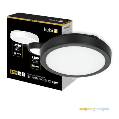 Ceiling lamp LED NAIROS G2 24W 3CCT IP65 black Kobi Premium