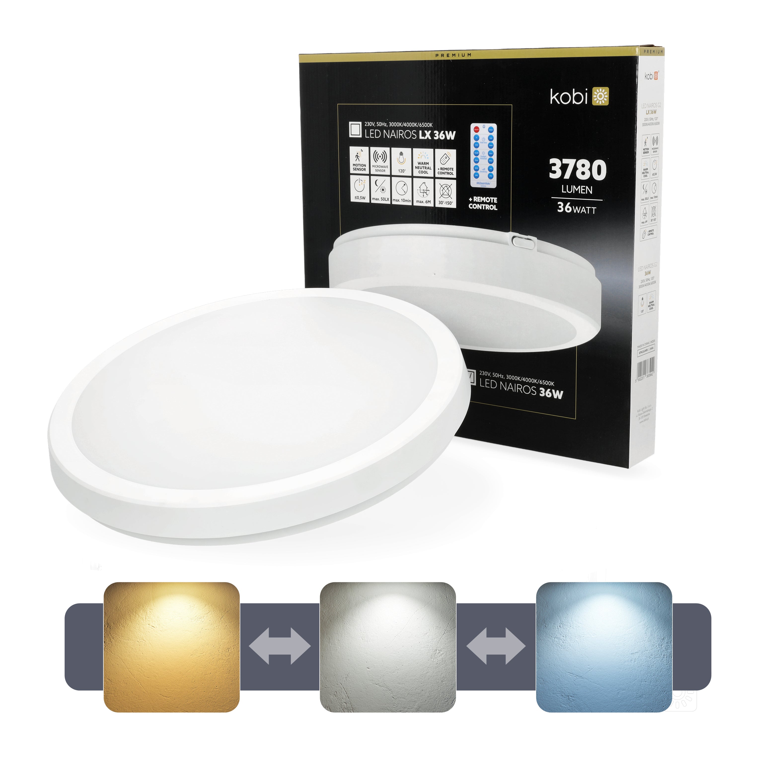 Ceiling lamp LED NAIROS G2 36W 3CCT IP65 white Kobi Premium