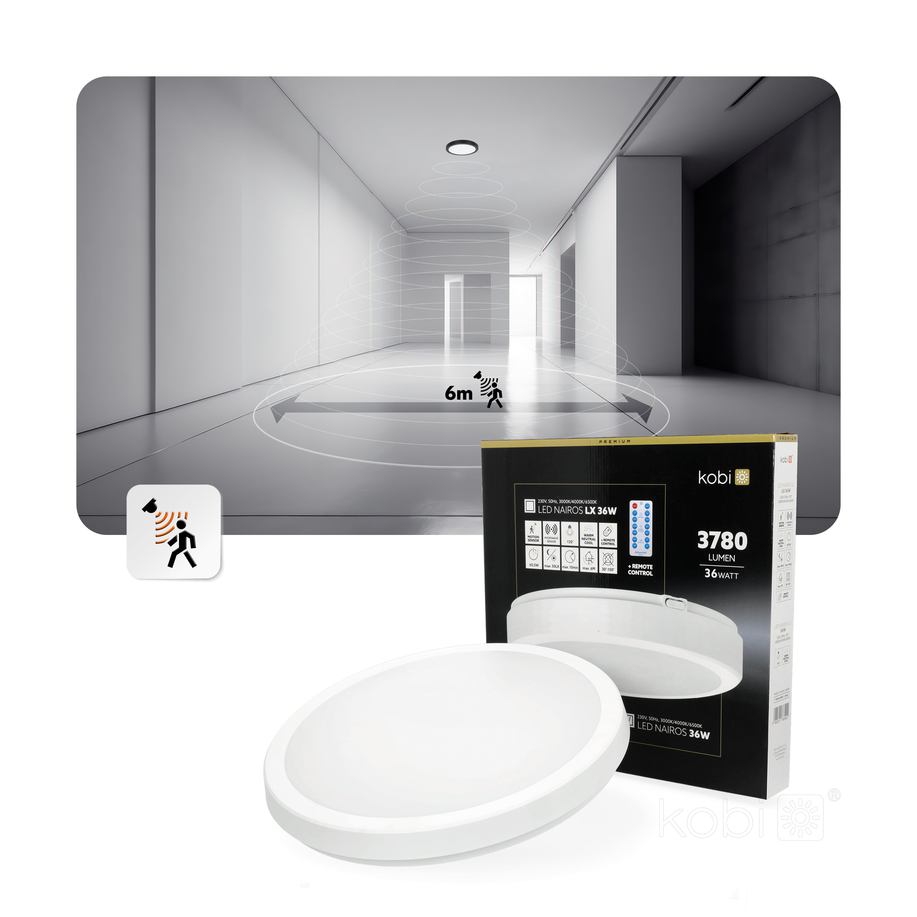 Ceiling lamp LED NAIROS G2 36W 3CCT IP65 white Kobi Premium