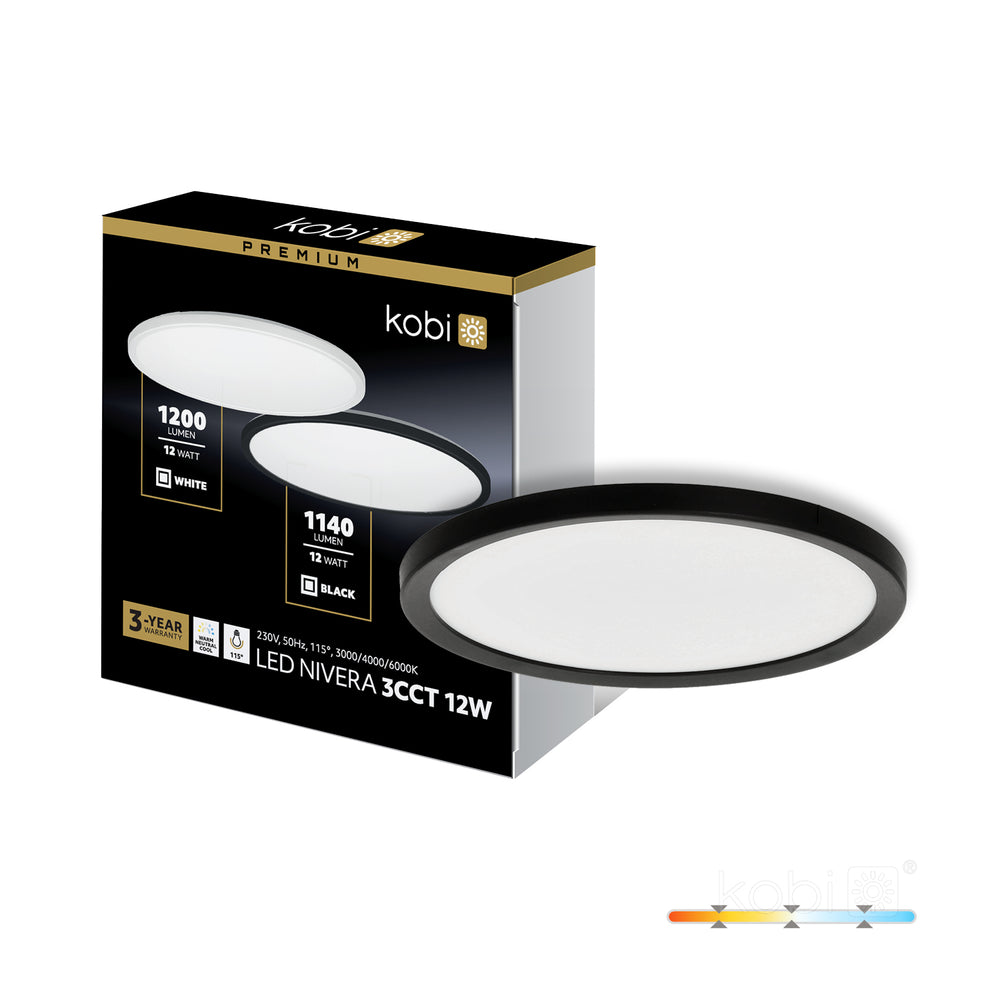 Ceiling lamp LED NIVERA CIRCLE 12W 3CCT IP54 black Kobi Premium
