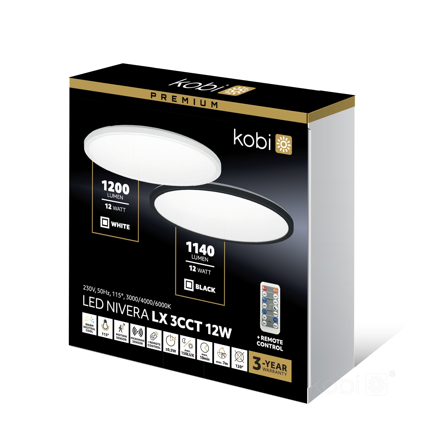 Ceiling lamp LED NIVERA CIRCLE 12W 3CCT LX IP54 white Kobi Premium
