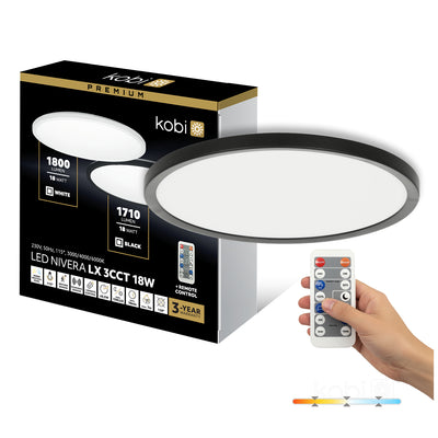 Ceiling lamp LED NIVERA CIRCLE 18W 3CCT LX IP54 black Kobi Premium