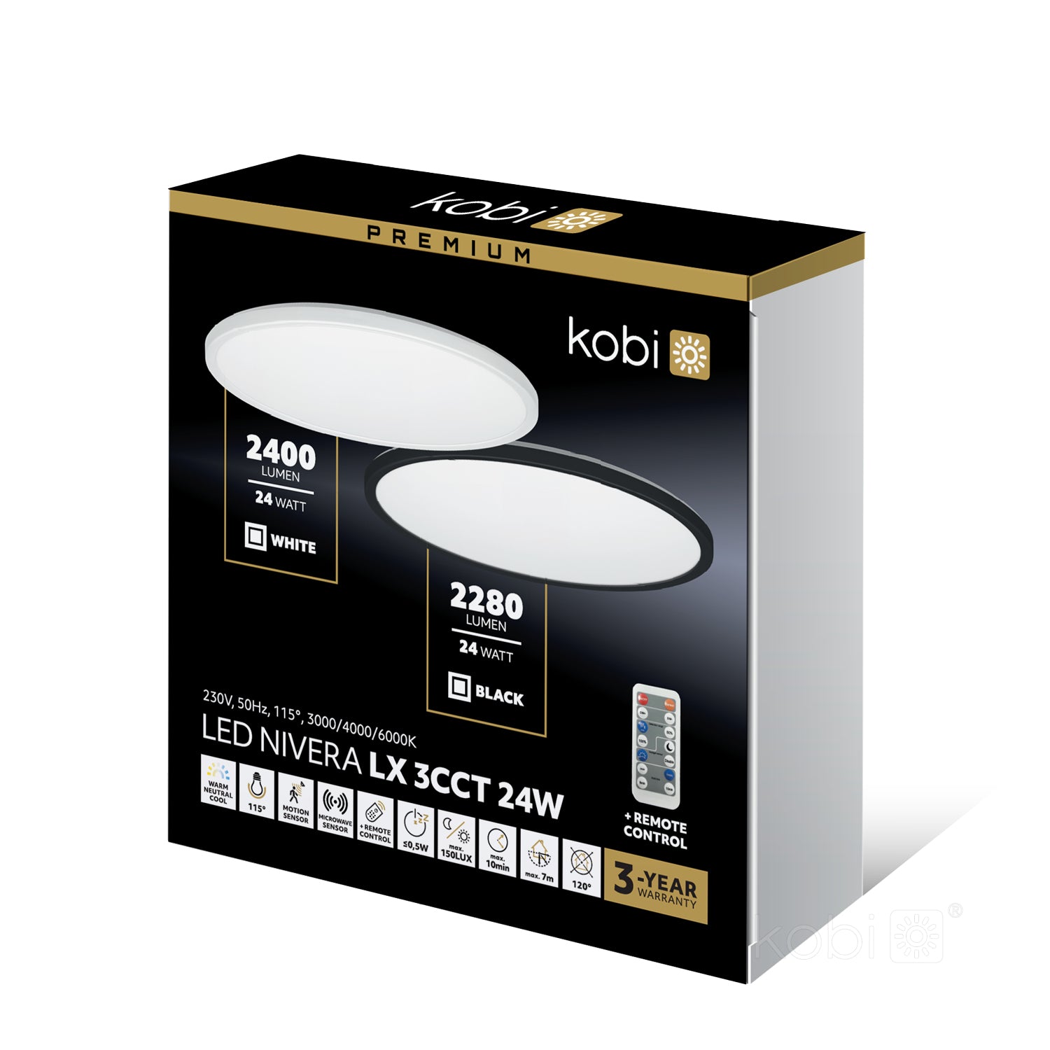 Ceiling lamp LED NIVERA CIRCLE 24W 3CCT LX IP54 white Kobi Premium