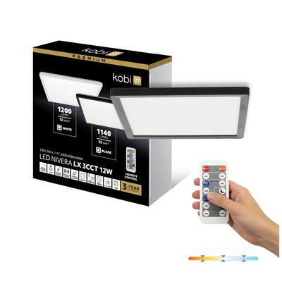 Ceiling lamp LED NIVERA SQUARE 12W 3CCT LX IP54 black Kobi
