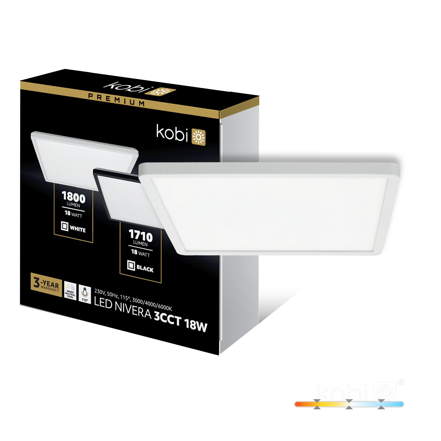 Ceiling lamp LED NIVERA SQUARE 18W 3CCT IP54 white Kobi Premium