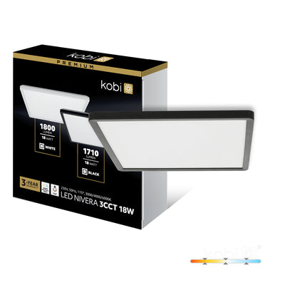 Ceiling lamp LED NIVERA SQUARE 18W 3CCT IP54 black Kobi Premium