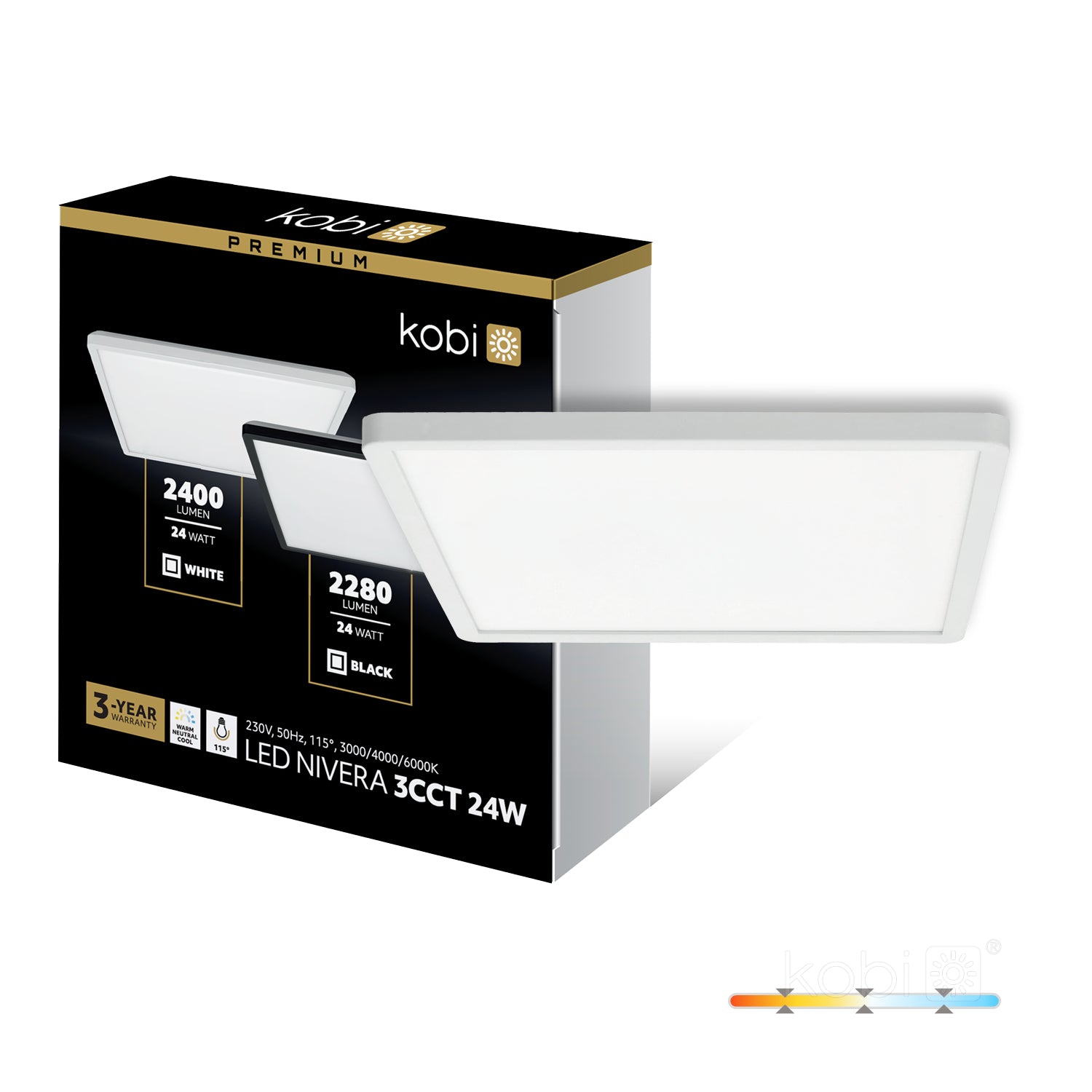 Ceiling lamp LED NIVERA SQUARE 24W 3CCT IP54 white Kobi Premium