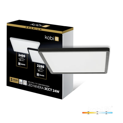 Ceiling lamp LED NIVERA SQUARE 24W 3CCT IP54 black Kobi Premium