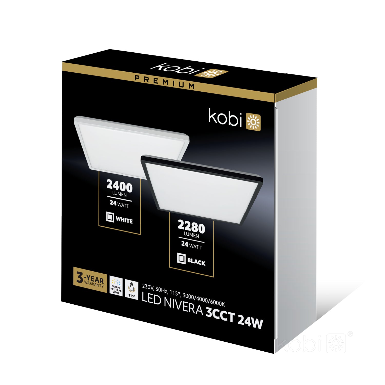 Ceiling lamp LED NIVERA SQUARE 24W 3CCT IP54 black Kobi Premium