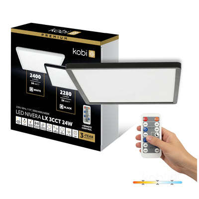 Ceiling lamp LED NIVERA SQUARE 24W 3CCT LX IP54 black Kobi