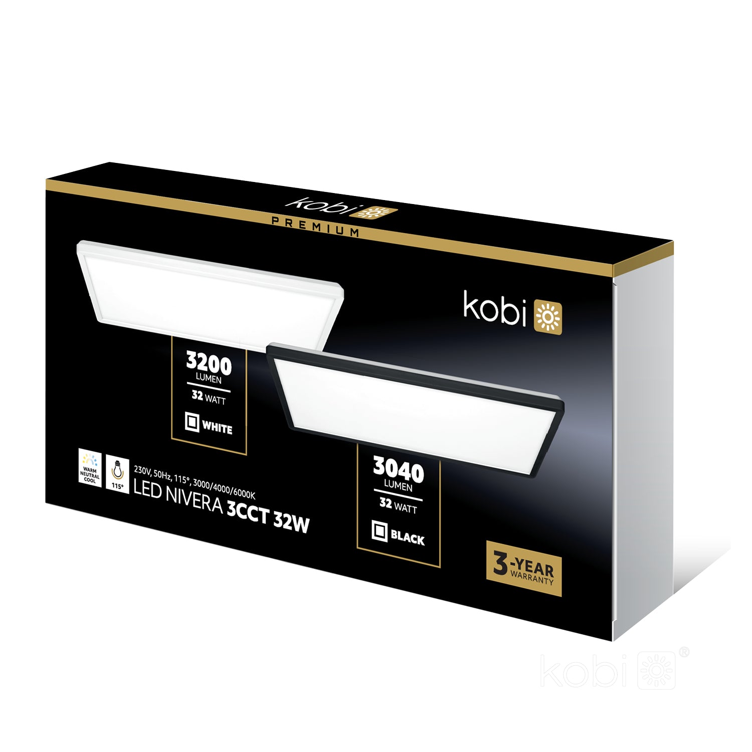 Ceiling lamp LED NIVERA SQUARE 32W 3CCT IP54 white Kobi Premium