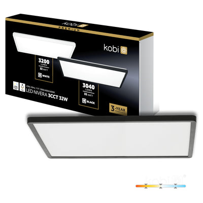 Ceiling lamp LED NIVERA SQUARE 32W 3CCT IP54 black Kobi Premium