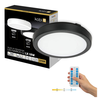 Ceiling lamp with motion sensor LED NAIROS G2 18W 3CCT LX IP65 black Kobi Premium
