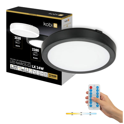 Ceiling lamp with motion sensor LED NAIROS G2 24W 3CCT LX IP65 black Kobi Premium