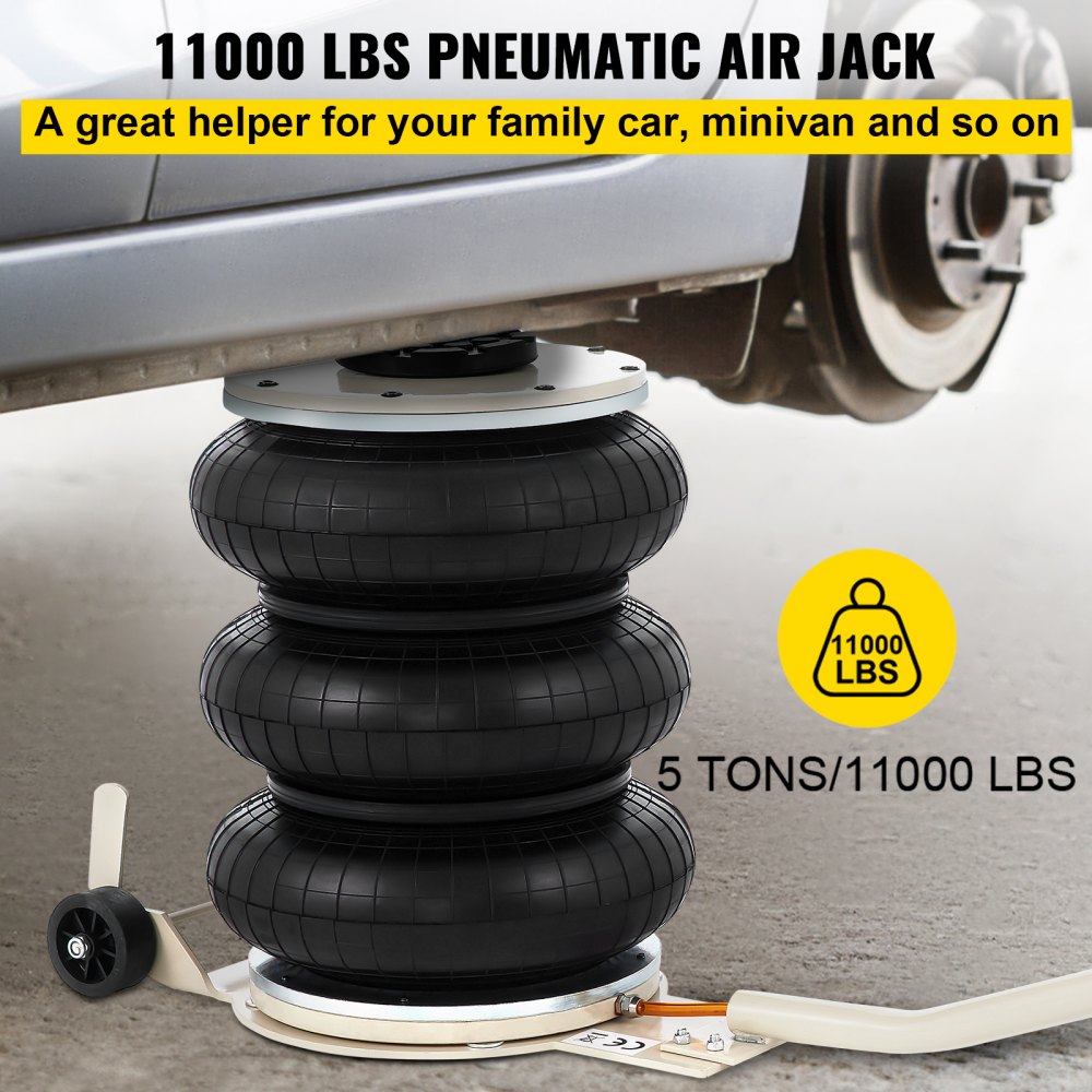 VEVOR 5 Ton/4999.9 kg Pneumatic Jack Triple Bag Air Jack Lifting Height 16.5-40.6 cm Inflatable Car Jack Lifter Pneumatic Air Jack 4999.9 kg Capacity Extremely Fast Lifting