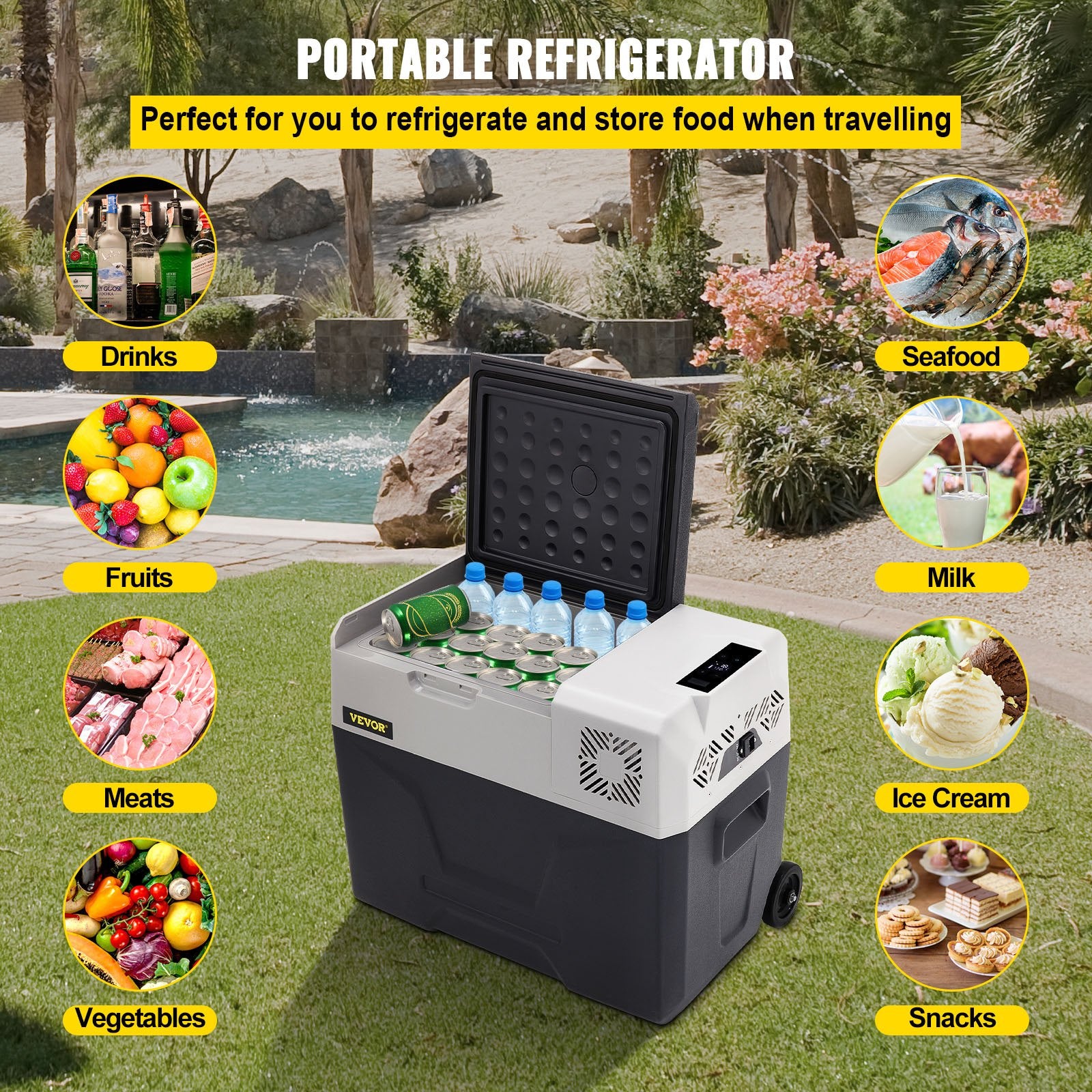 VEVOR Car Refrigerator, 12 Volt Car Refrigerator Fridge, 30 L Single Zone Portable Freezer with Wheels and Handle, -4℉-68℉, 12/24V DC and 100-240V AC Compressor Cooler for Outdoor, Camping