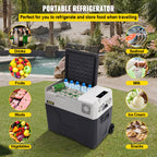VEVOR Car Refrigerator, 12 Volt Car Refrigerator Fridge, 40 L Single Zone Portable Freezer with Wheels and Handle, -4℉-68℉, 12/24V DC and 100-240V AC Compressor Cooler for Outdoor, Camping
