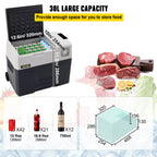 VEVOR Car Refrigerator, 12 Volt Car Refrigerator Fridge, 30 L Single Zone Portable Freezer with Wheels and Handle, -4℉-68℉, 12/24V DC and 100-240V AC Compressor Cooler for Outdoor, Camping