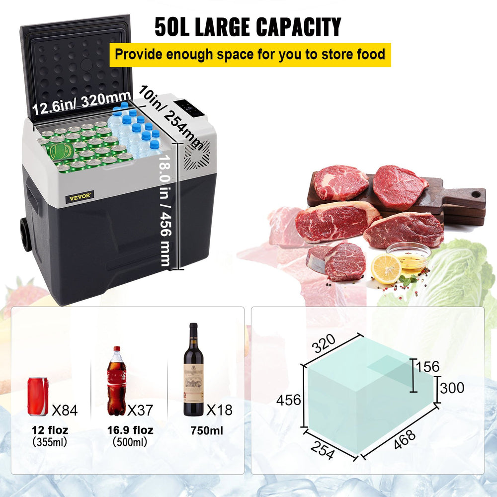 VEVOR Car Refrigerator, 12 Volt Car Refrigerator Fridge, 50 L Single Zone Portable Freezer with Wheels and Handle, -4℉-68℉, 12/24V DC and 100-240V AC Compressor Cooler for Outdoor, Camping