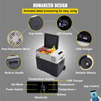 VEVOR Car Refrigerator, 12 Volt Car Refrigerator Fridge, 50 L Single Zone Portable Freezer with Wheels and Handle, -4℉-68℉, 12/24V DC and 100-240V AC Compressor Cooler for Outdoor, Camping