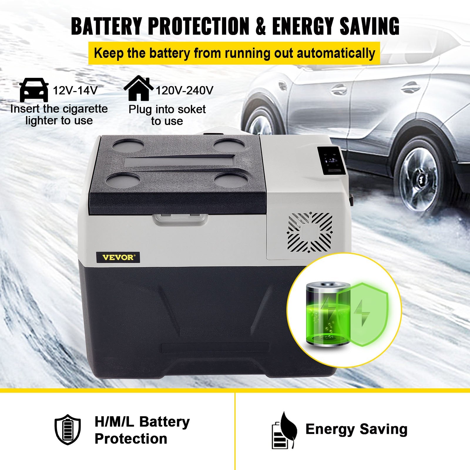 VEVOR Car Refrigerator, 12 Volt Car Refrigerator Fridge, 30 L Single Zone Portable Freezer with Wheels and Handle, -4℉-68℉, 12/24V DC and 100-240V AC Compressor Cooler for Outdoor, Camping